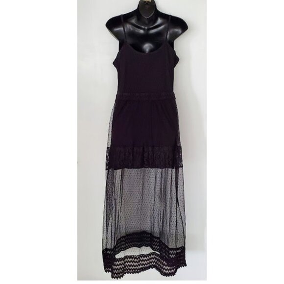 Whimsigoth Black Lace Swiss Dot Sheer Maxi Dress Forever 21 Size M Dark Coquette - Picture 4 of 11